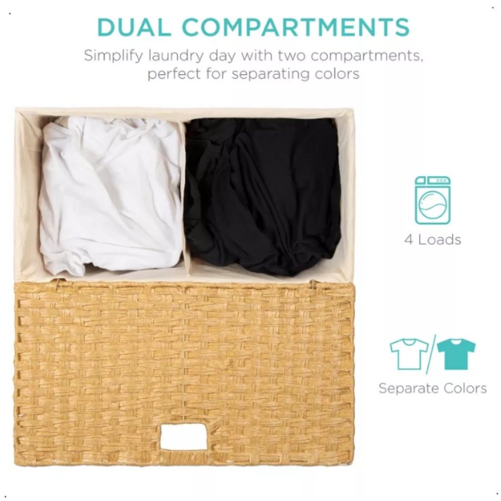 Best Choice Products Wicker Double Laundry Hamper, Divided Storage Basket